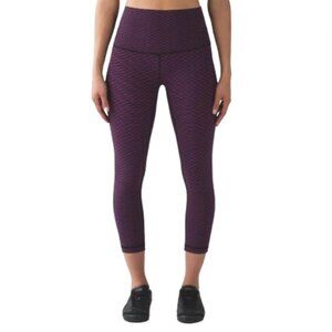 Lululemon Wunder Under Leggings Womens 4 Purple Black High Rise Cropped Run Crop